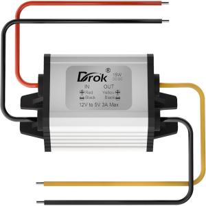 imageDROK 12v to 5v Volt Converter DC 835V to 5V 3A 15W Voltage Regulator Board Power Supply Module 9V 12V 24V Waterproof Car Volt Step Down Buck Converter