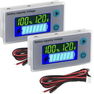 imageDROK 2pcs 12V Battery Capacity Monitor 10100V 24V 36V 48V Digital Battery Status Tester Meter Remaining Percentage Level Voltage Power Indicator Panel Gauge for Marine RV Fahrenheit TemperaturGrey