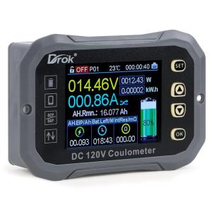 imageDROK ChargeDischarge Multi Meter 0120V 100A DC Voltmeter Coulometer Mobile Phone APP Control LCD Battery Monitor Volt Amp Temp Power Capacity Timing Monitor for RV Boat EBike