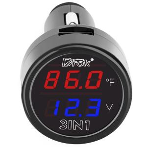 imageDROK Digital DC Voltage 10170 Degree Fahrenheit Temperature Monitor Car Motorcycle Battery Voltmeter Thermometer 12V 24V Temp Volt Tester MultimeterPro USB Charge