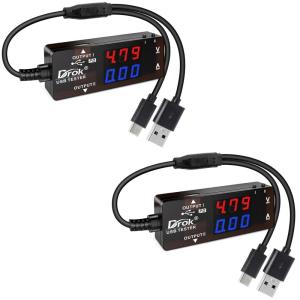 imageDROK USB Tester USBA 20 Digital Multimeter Dual USB Output Ports PD QC 30 Color LED Display 7 Modes Capacity Voltage Current Power Voltmeter Ammeter for Laptop Power Bank Solar PanelBlack