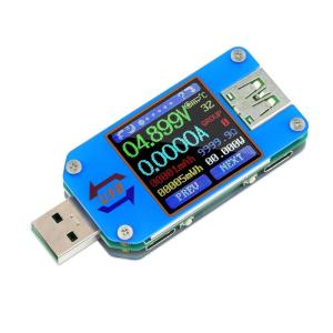 imageDROK USB Tester USBA 20 Digital Multimeter Dual USB Output Ports PD QC 30 Color LED Display 7 Modes Capacity Voltage Current Power Voltmeter Ammeter for Laptop Power Bank Solar PanelBlue
