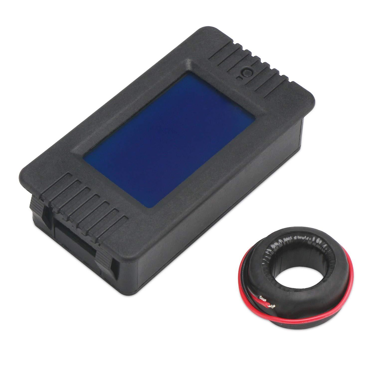 imageDROK AC Multimeter 50300V 0100A with Open Transformer 110V 220V Voltage Current Power Electric Energy Monitor Ampmeter Voltmeter LCD Screen for Homeuse6 Datas Blue LCD