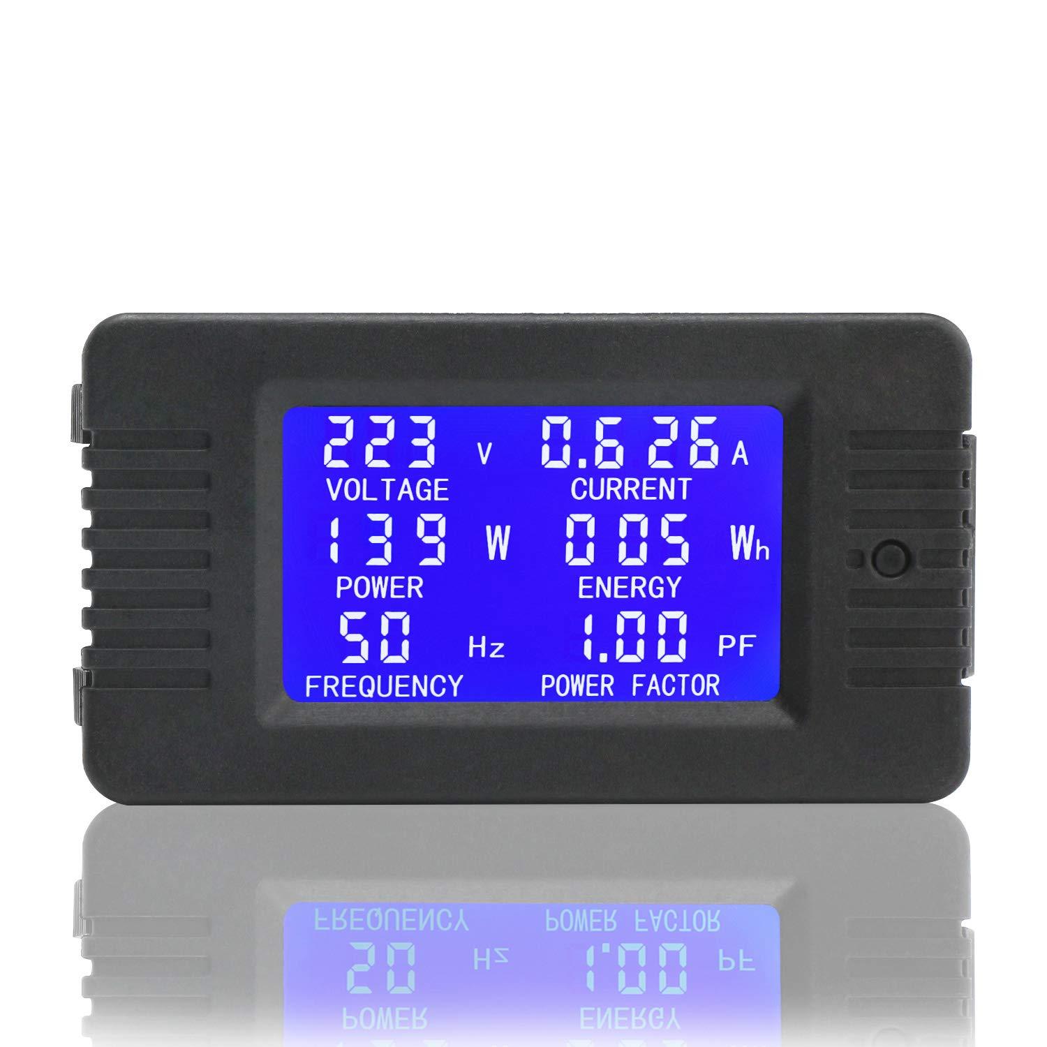 imageDROK AC Multimeter 50300V 0100A with Open Transformer 110V 220V Voltage Current Power Electric Energy Monitor Ampmeter Voltmeter LCD Screen for Homeuse6 Datas Blue LCD