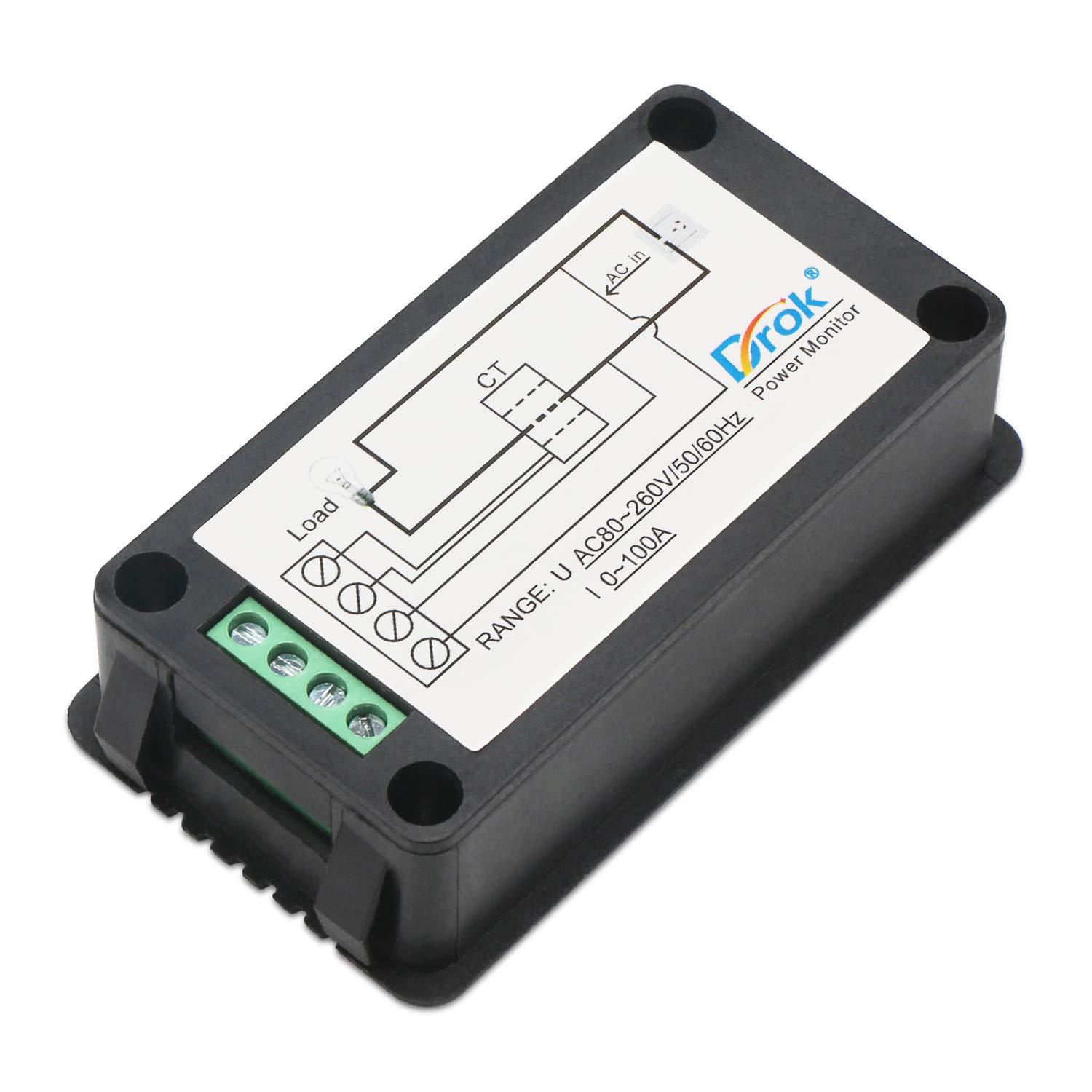 imageDROK AC Multimeter 50300V 0100A with Open Transformer 110V 220V Voltage Current Power Electric Energy Monitor Ampmeter Voltmeter LCD Screen for Homeuse6 Datas Blue LCD