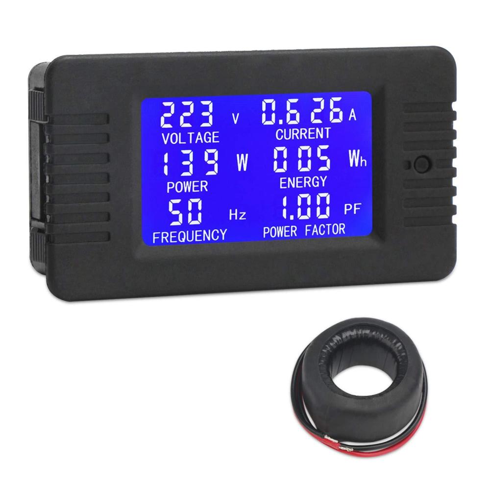 imageDROK AC Multimeter 50300V 0100A with Open Transformer 110V 220V Voltage Current Power Electric Energy Monitor Ampmeter Voltmeter LCD Screen for Homeuse6 Datas Blue LCD