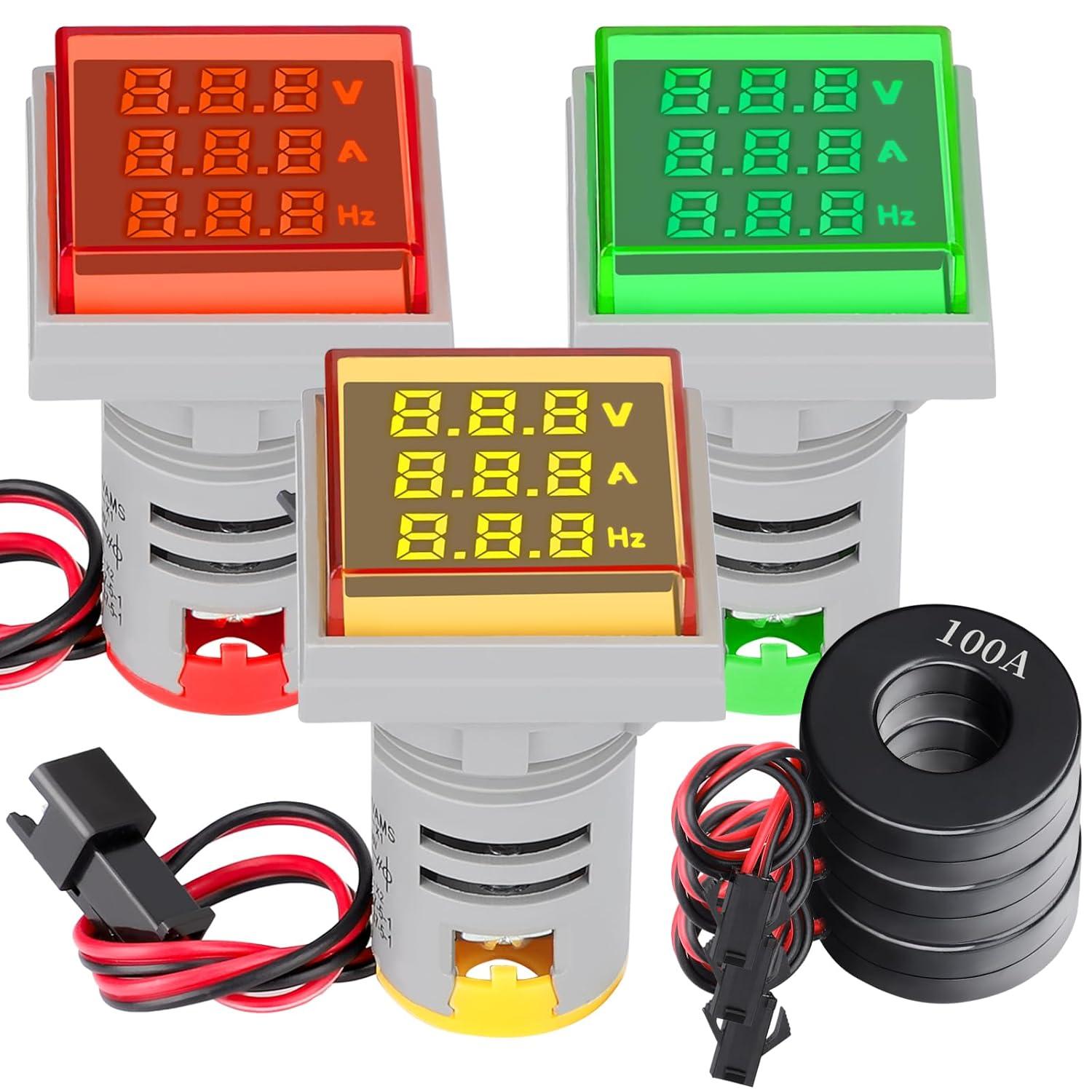 imageDROK AC Voltage Display 3pcs Digital LED Display Voltmeter AC 60500V Voltage Meter Monitor 110v 220v Volt Detetor Green Red Yellow Signal Indicator Light PanelRegular