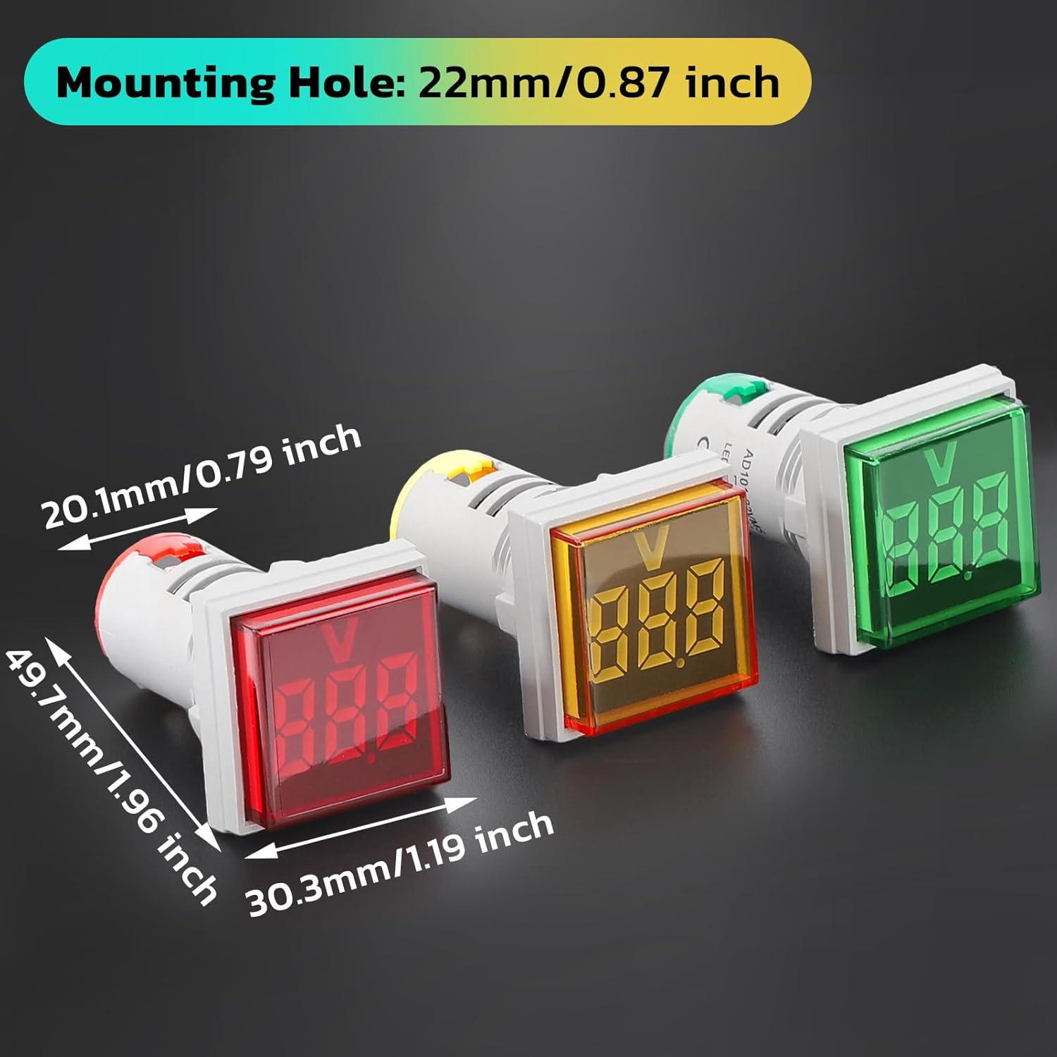 imageDROK AC Voltage Display 3pcs Digital LED Display Voltmeter AC 60500V Voltage Meter Monitor 110v 220v Volt Detetor Green Red Yellow Signal Indicator Light PanelRegular