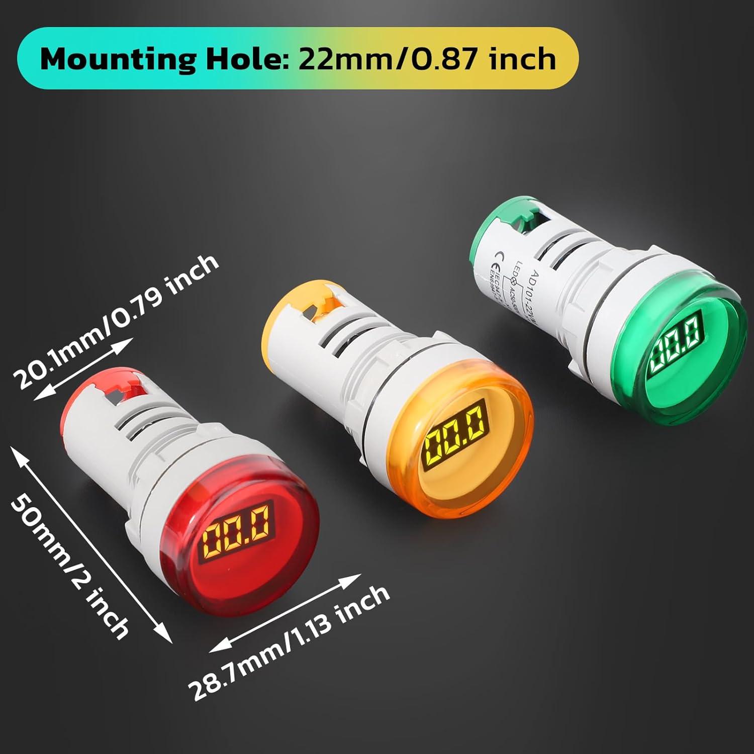 imageDROK AC Voltage Display 3pcs Digital LED Display Voltmeter AC 60500V Voltage Meter Monitor 110v 220v Volt Detetor Green Red Yellow Signal Indicator Light PanelSmall