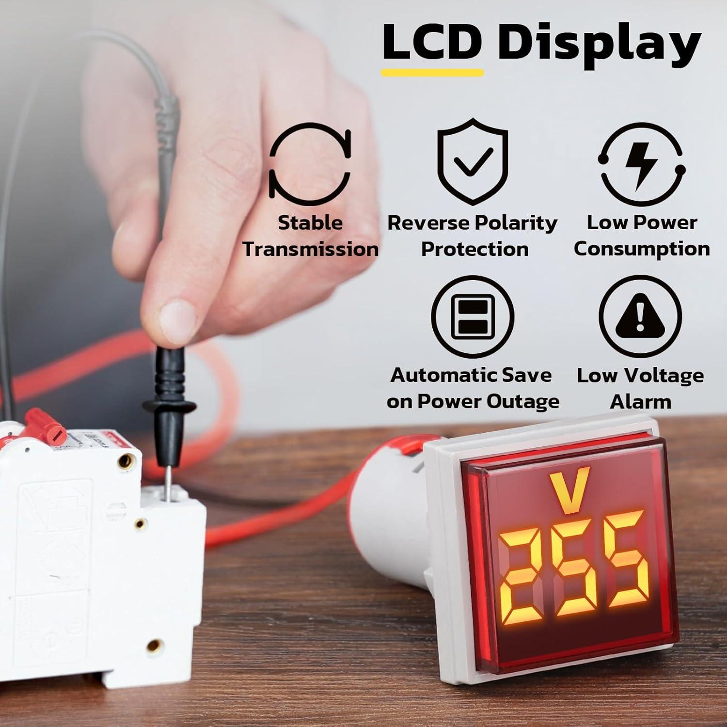 imageDROK AC Voltage Display 3pcs Digital LED Display Voltmeter AC 60500V Voltage Meter Monitor 110v 220v Volt Detetor Green Red Yellow Signal Indicator Light PanelRegular