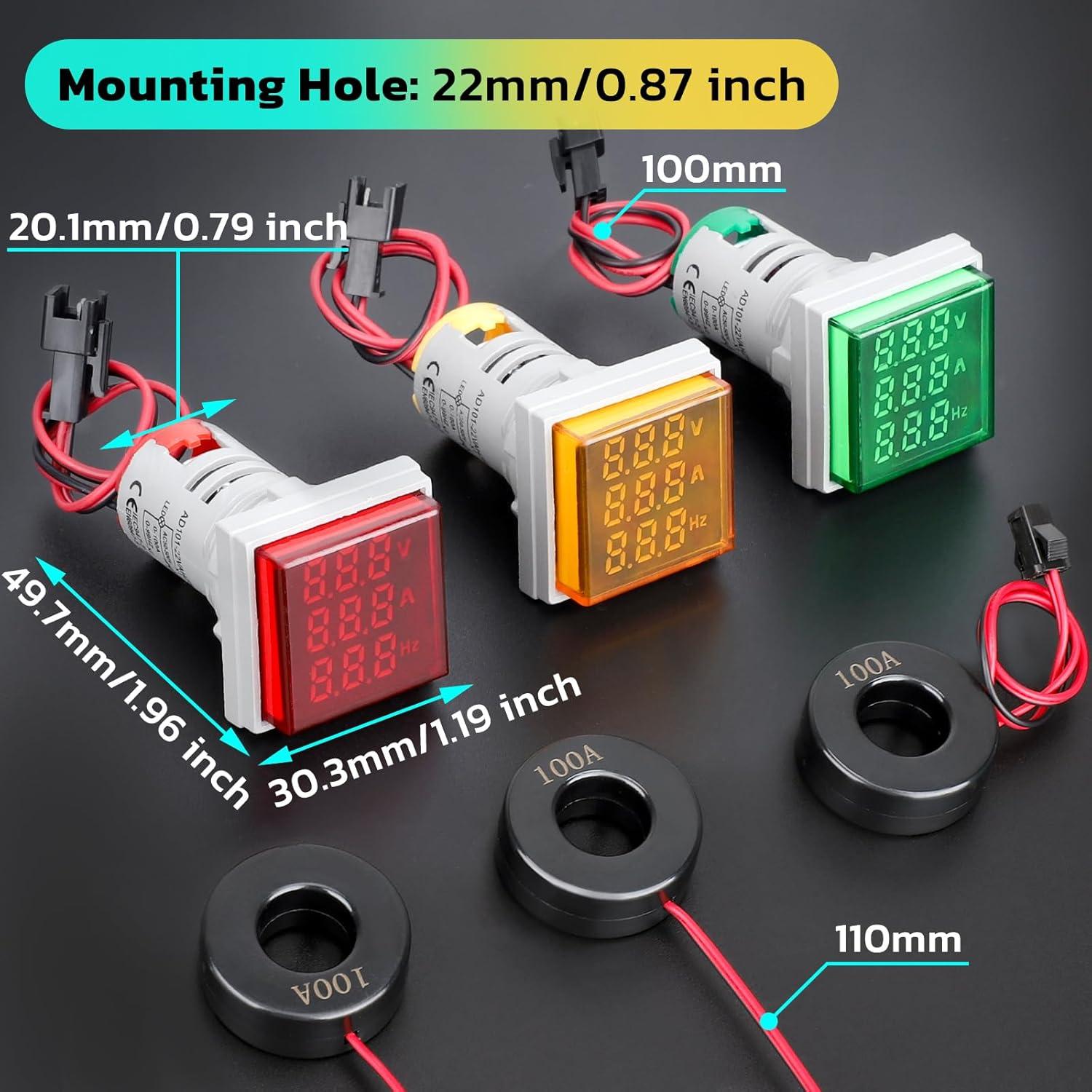 imageDROK AC Voltage Display 3pcs Digital LED Display Voltmeter AC 60500V Voltage Meter Monitor 110v 220v Volt Detetor Green Red Yellow Signal Indicator Light PanelRegular