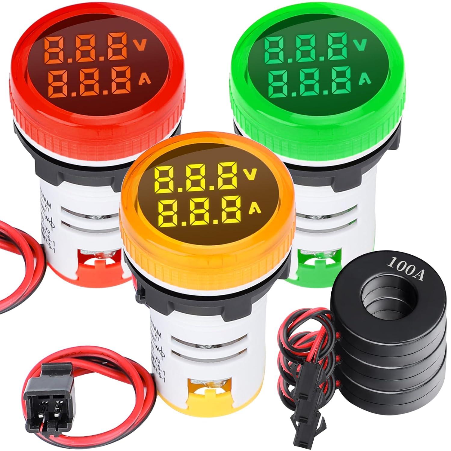 imageDROK AC Voltage Display 3pcs Digital LED Display Voltmeter AC 60500V Voltage Meter Monitor 110v 220v Volt Detetor Green Red Yellow Signal Indicator Light PanelRegular