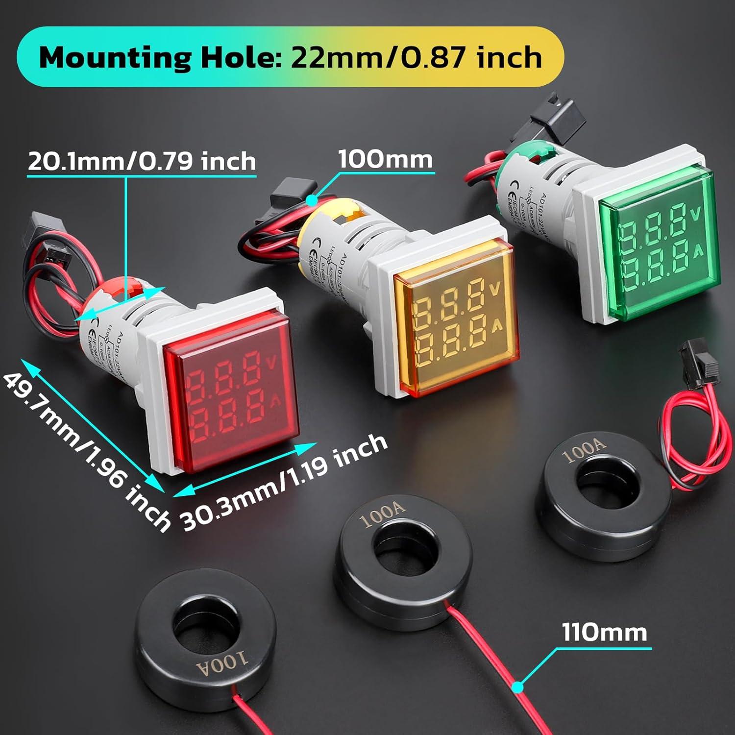 imageDROK AC Voltage Display 3pcs Digital LED Display Voltmeter AC 60500V Voltage Meter Monitor 110v 220v Volt Detetor Green Red Yellow Signal Indicator Light PanelRegular
