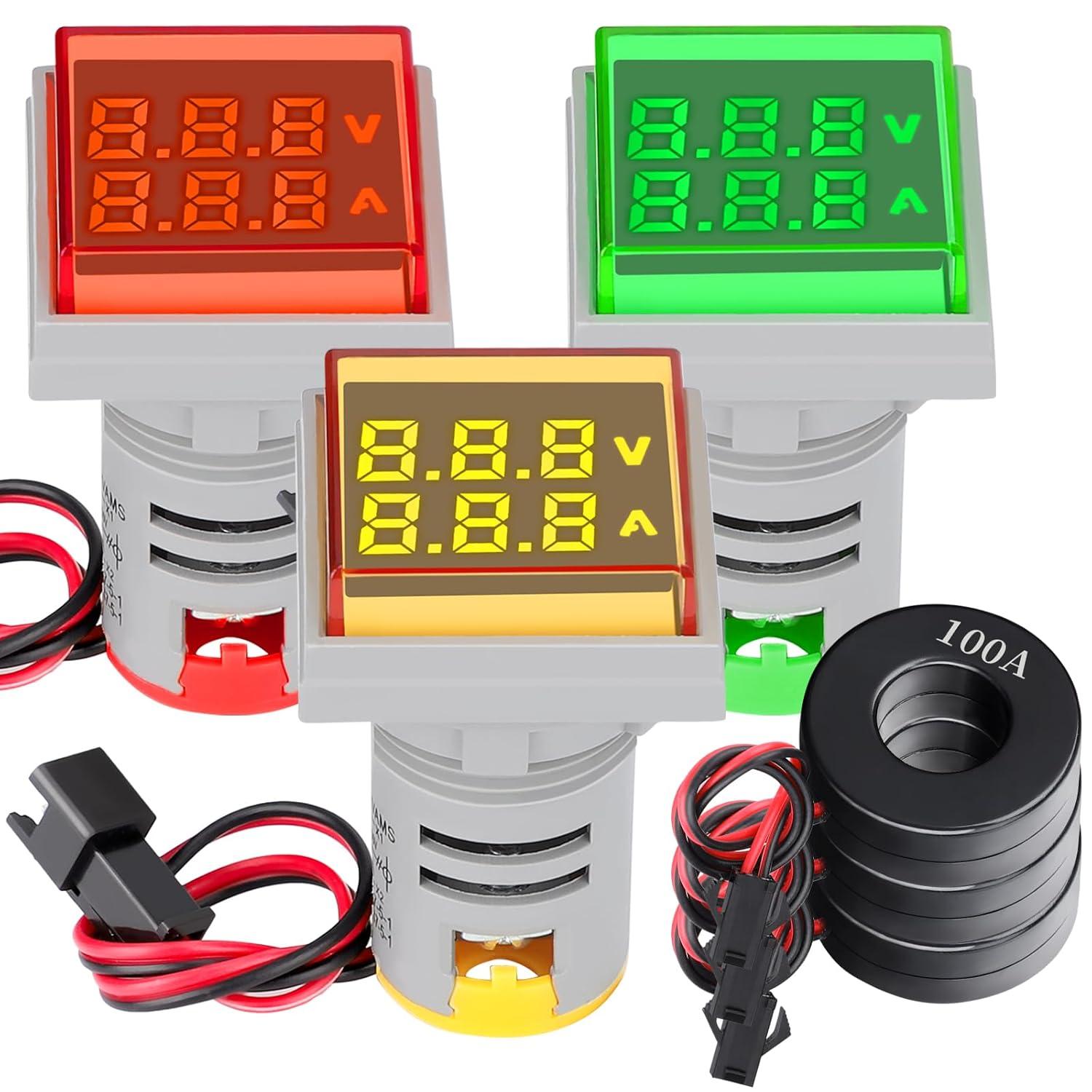 imageDROK AC Voltage Display 3pcs Digital LED Display Voltmeter AC 60500V Voltage Meter Monitor 110v 220v Volt Detetor Green Red Yellow Signal Indicator Light PanelRegular