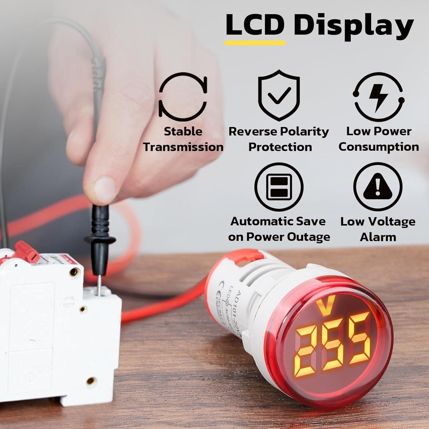 imageDROK AC Voltage Display 3pcs Digital LED Display Voltmeter AC 60500V Voltage Meter Monitor 110v 220v Volt Detetor Green Red Yellow Signal Indicator Light PanelRegular