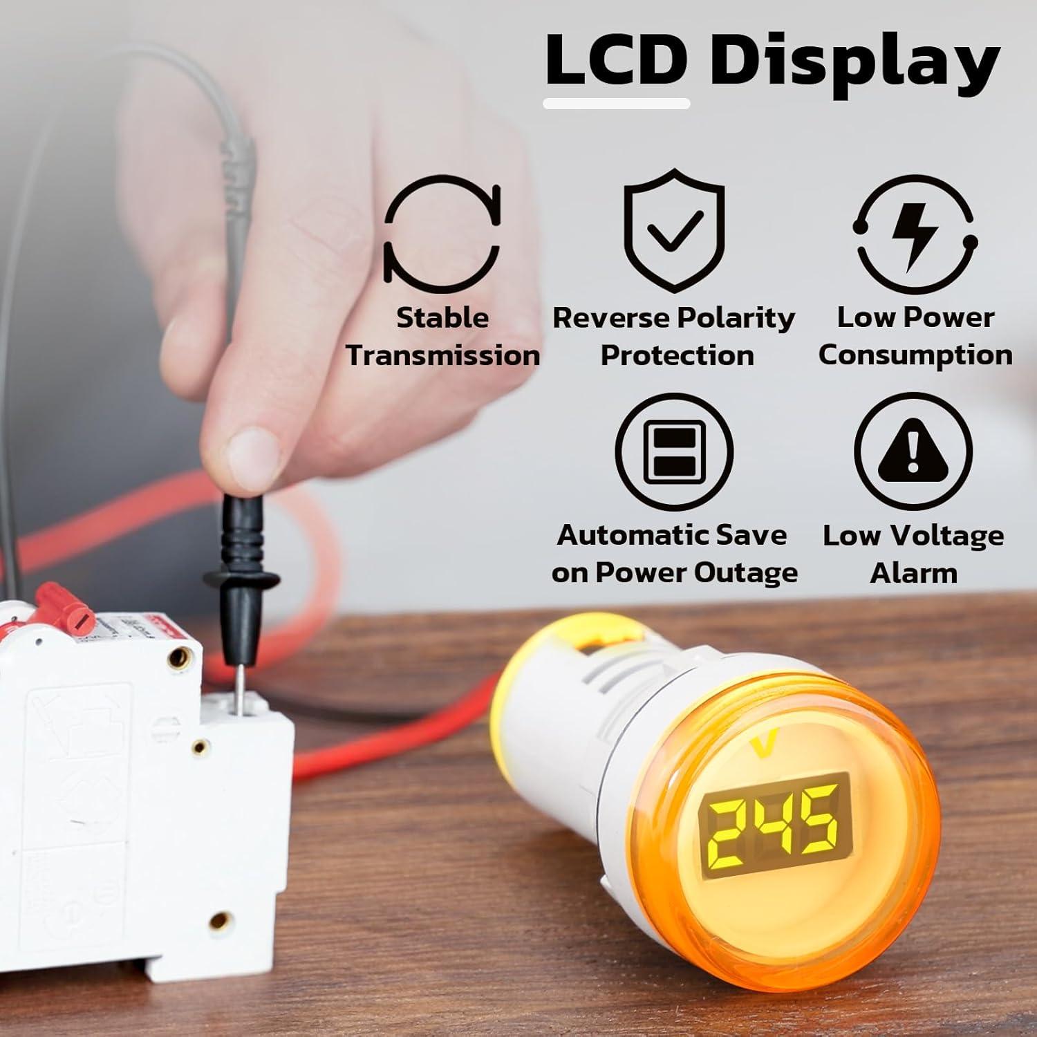 imageDROK AC Voltage Display 3pcs Digital LED Display Voltmeter AC 60500V Voltage Meter Monitor 110v 220v Volt Detetor Green Red Yellow Signal Indicator Light PanelSmall