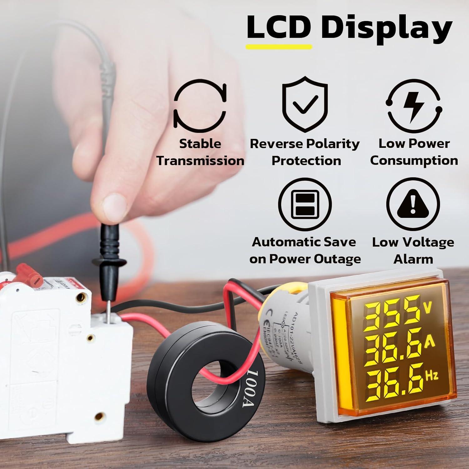 imageDROK AC Voltage Display 3pcs Digital LED Display Voltmeter AC 60500V Voltage Meter Monitor 110v 220v Volt Detetor Green Red Yellow Signal Indicator Light PanelRegular