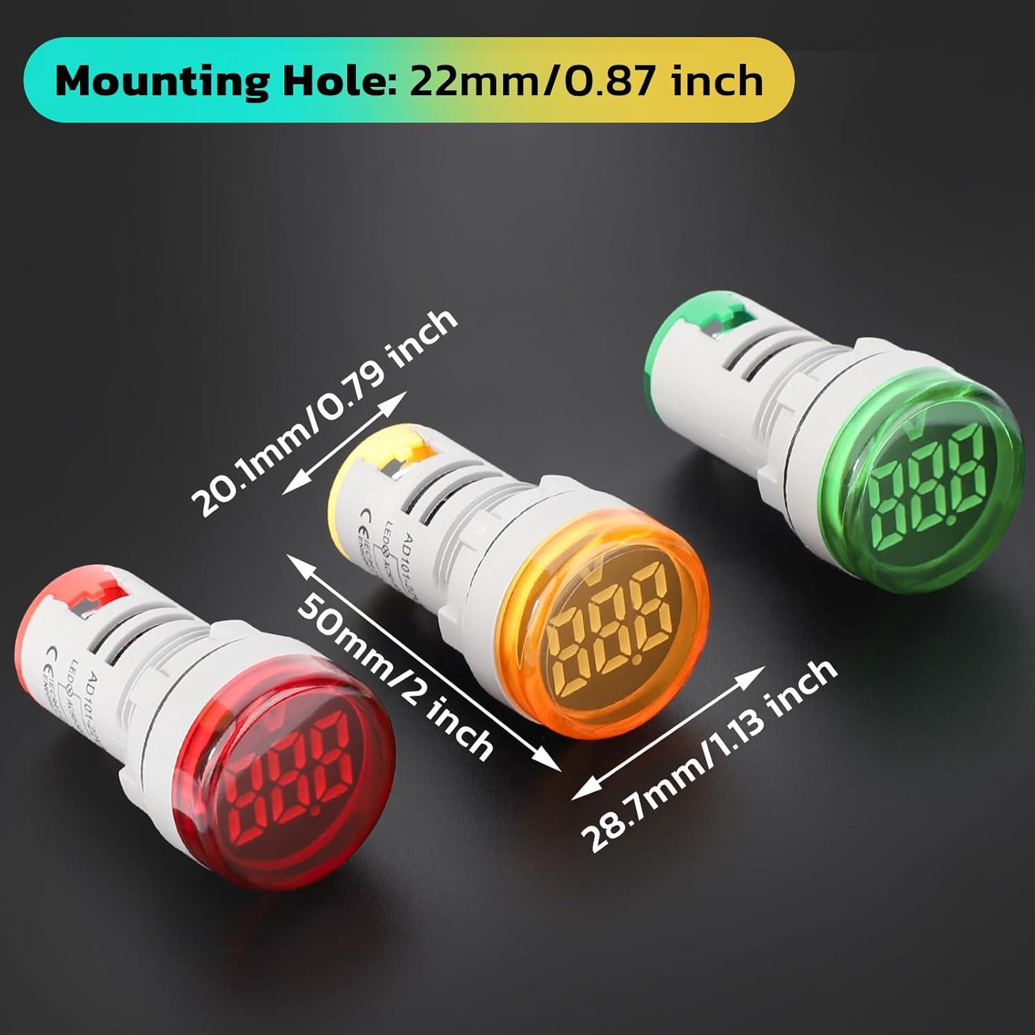 imageDROK AC Voltage Display 3pcs Digital LED Display Voltmeter AC 60500V Voltage Meter Monitor 110v 220v Volt Detetor Green Red Yellow Signal Indicator Light PanelRegular