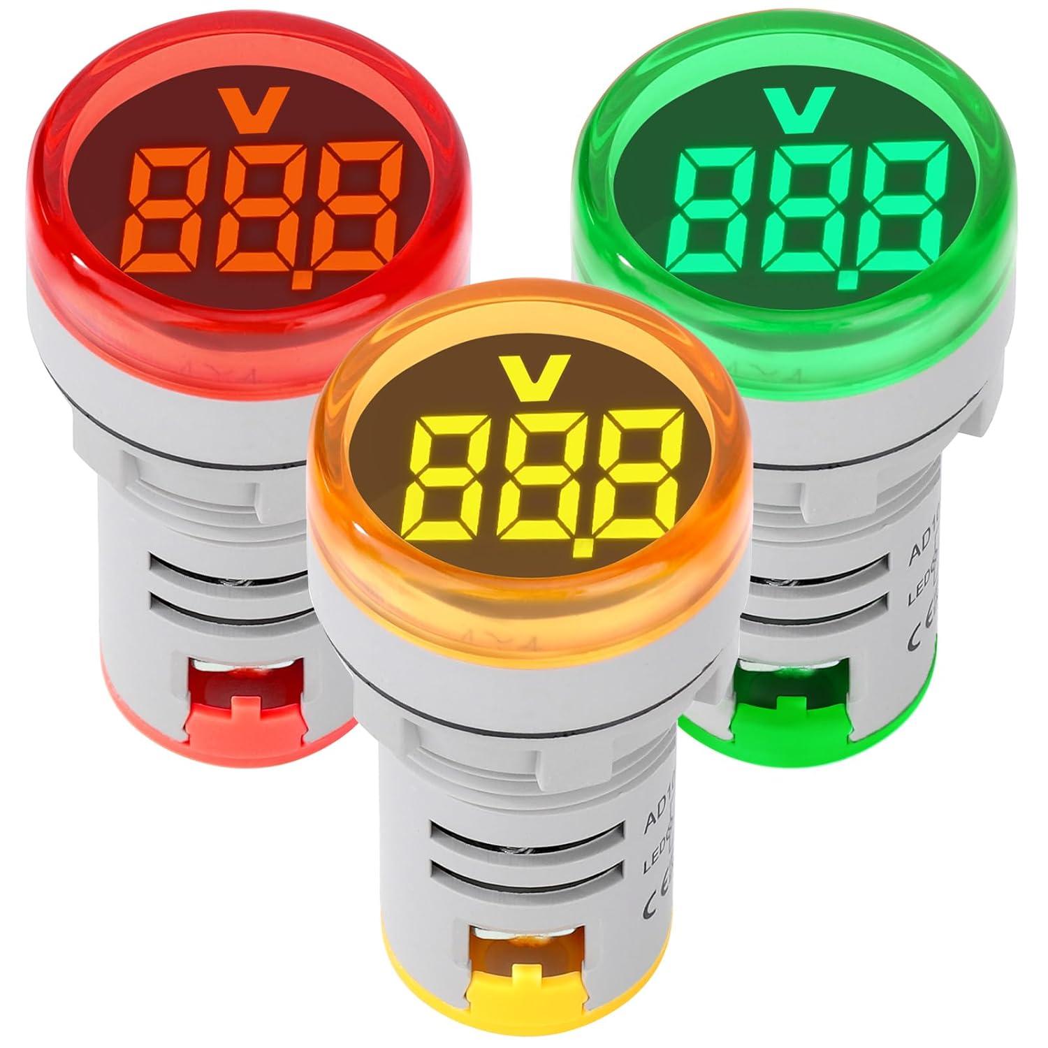 imageDROK AC Voltage Display 3pcs Digital LED Display Voltmeter AC 60500V Voltage Meter Monitor 110v 220v Volt Detetor Green Red Yellow Signal Indicator Light PanelRegular