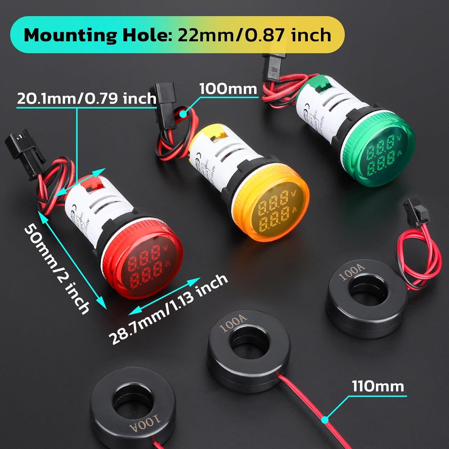 imageDROK AC Voltage Display 3pcs Digital LED Display Voltmeter AC 60500V Voltage Meter Monitor 110v 220v Volt Detetor Green Red Yellow Signal Indicator Light PanelRegular