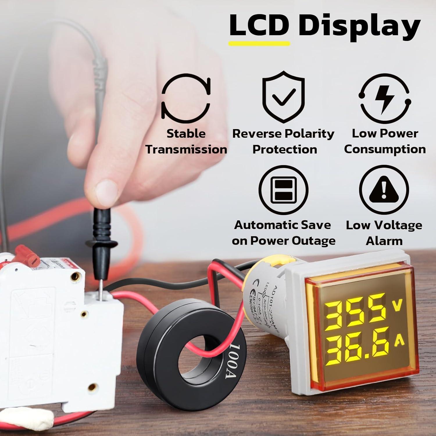 imageDROK AC Voltage Display 3pcs Digital LED Display Voltmeter AC 60500V Voltage Meter Monitor 110v 220v Volt Detetor Green Red Yellow Signal Indicator Light PanelRegular