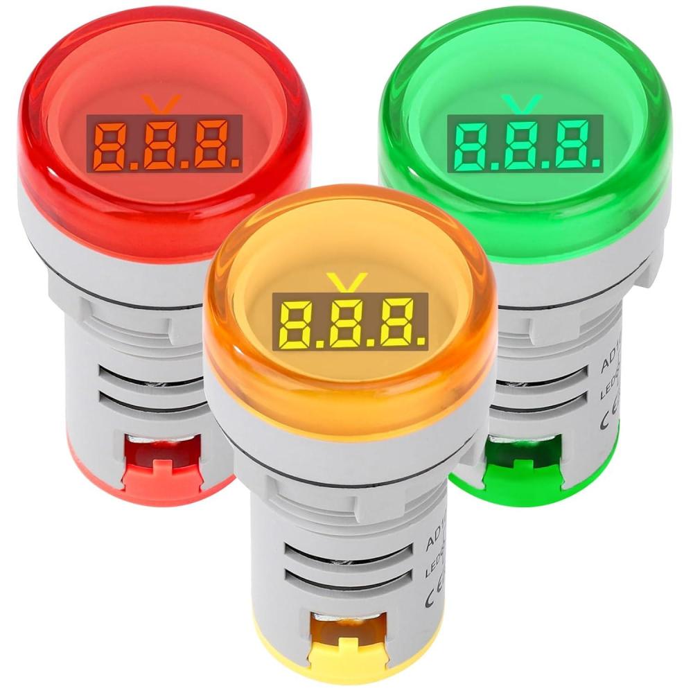 imageDROK AC Voltage Display 3pcs Digital LED Display Voltmeter AC 60500V Voltage Meter Monitor 110v 220v Volt Detetor Green Red Yellow Signal Indicator Light PanelSmall